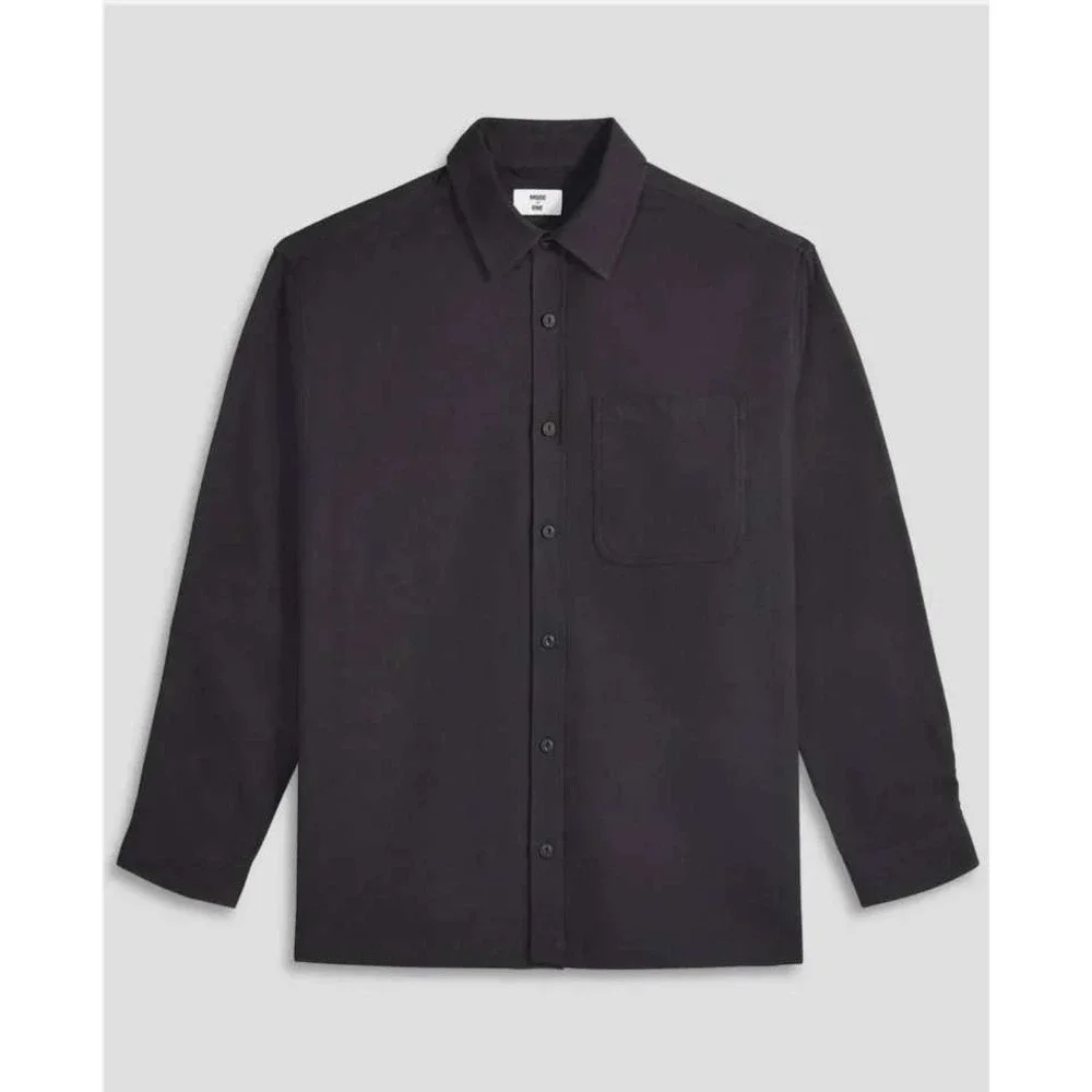 Mode of One Mens Relaxed Fit Flannel Shirt Deep Black 100197730MN Medium NWT